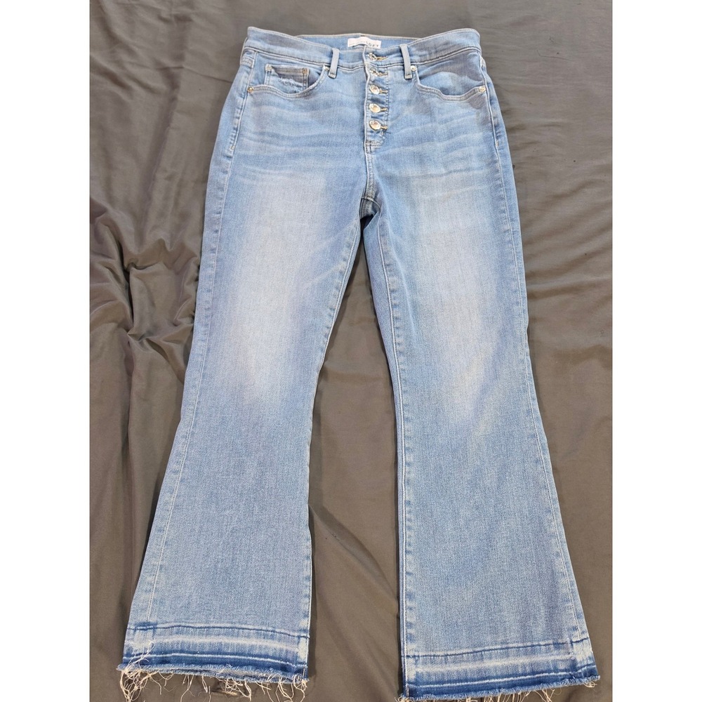 LOFT High Rise Kick Crop Jeans Light Wash Button Fly Raw Hem Size 29/8